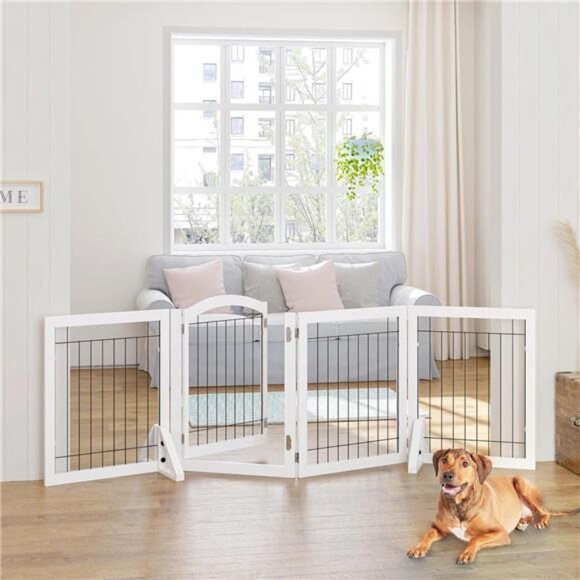 96-inch Extra Wide 30-inches Tall Dog Gate with Door Walk Through, Freestanding - Picture 2 of 7
